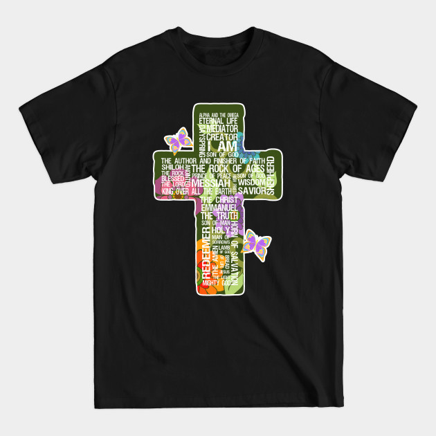 Disover Floral Jesus Names Cross - Christian Designs - T-Shirt