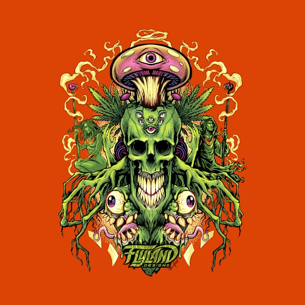 Marijuana Skull and Mushrooms by FlylandDesigns