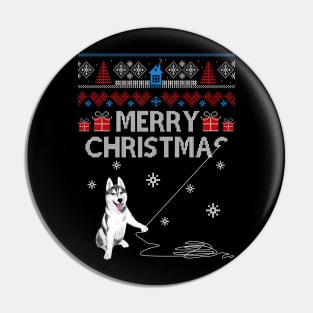 Merry Christmas Funny Naughty Husky Pin