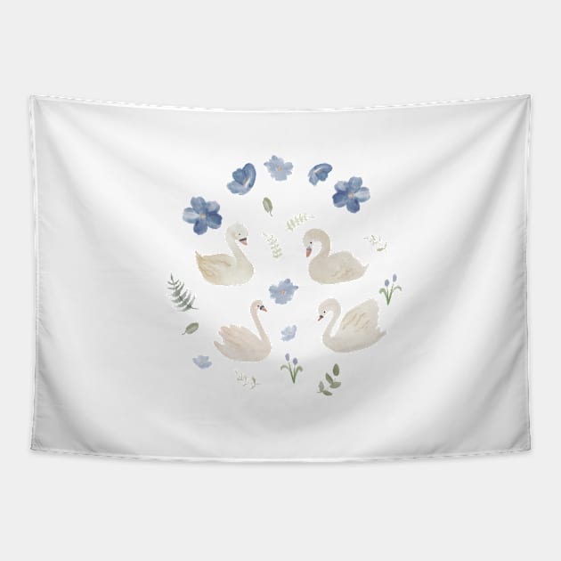 Swan Lake Floral Watercolor Tapestry by Harpleydesign