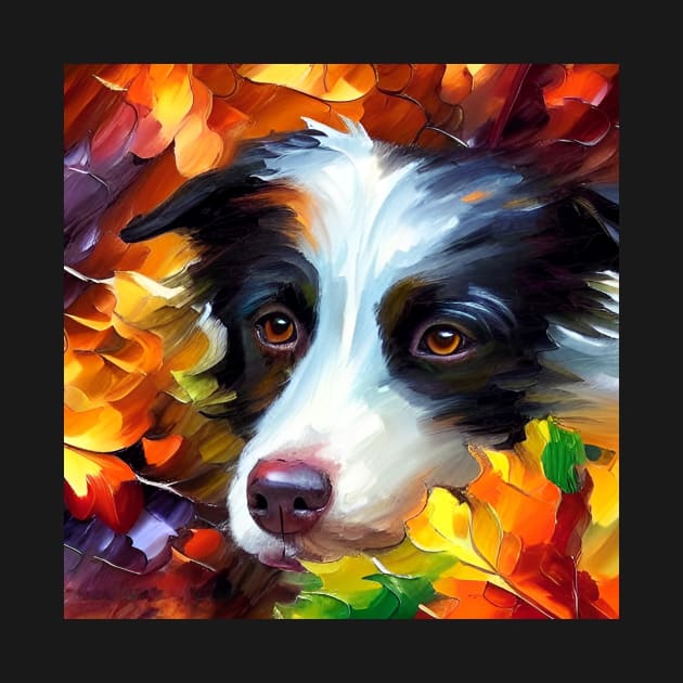 Border Collie - Face Among Foliage by ArtistsQuest