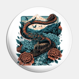 Flying steam train river and crashing waves Pin