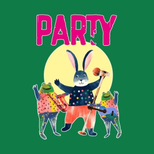 Let's have a party, cute frogs and bunny T-Shirt