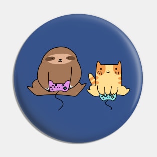 Sloth and Cat Playing Games Pin