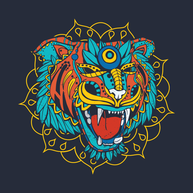 Huichol Style Tiger Head by SLAG_Creative