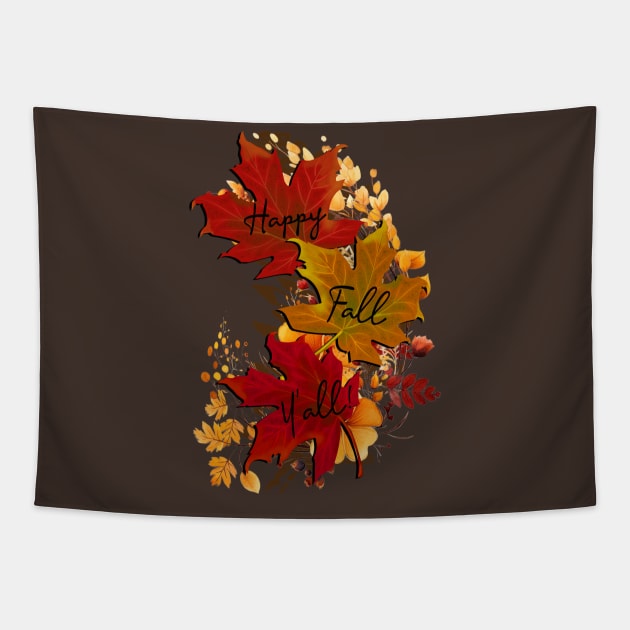 Happy Fall Y'all Autumn Leaves Tapestry by tamdevo1