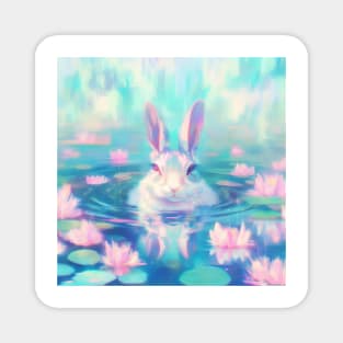 Water Rabbit Lotus Monet Magnet