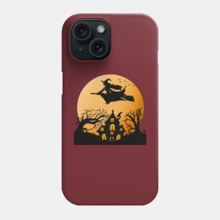 Creepy Witch With Broom Halloween T-shirt Phone Case