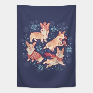 Winter corgis in blue Tapestry