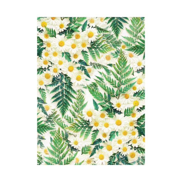 Textured Vintage Daisy and Fern Pattern by micklyn