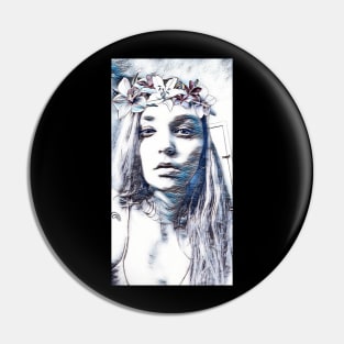 Black and White Hippie Girl Pin