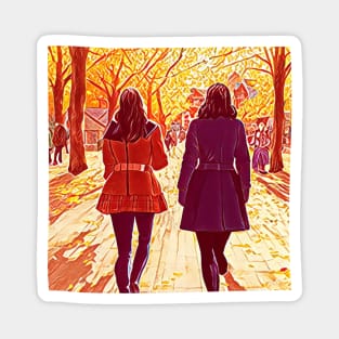 The Girls Walking in Autumn V Magnet