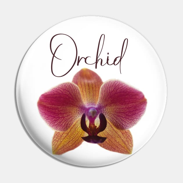 Pink and Yellow Orchid with Red Veins and Text Pin by ArtMorfic