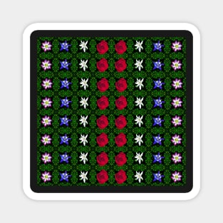 Roses Edelweiss Columbine Lotus Green Foliage Pattern Magnet