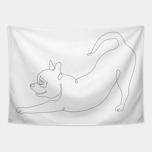 One line Chihuahua Downward Dog Tapestry by huebucket