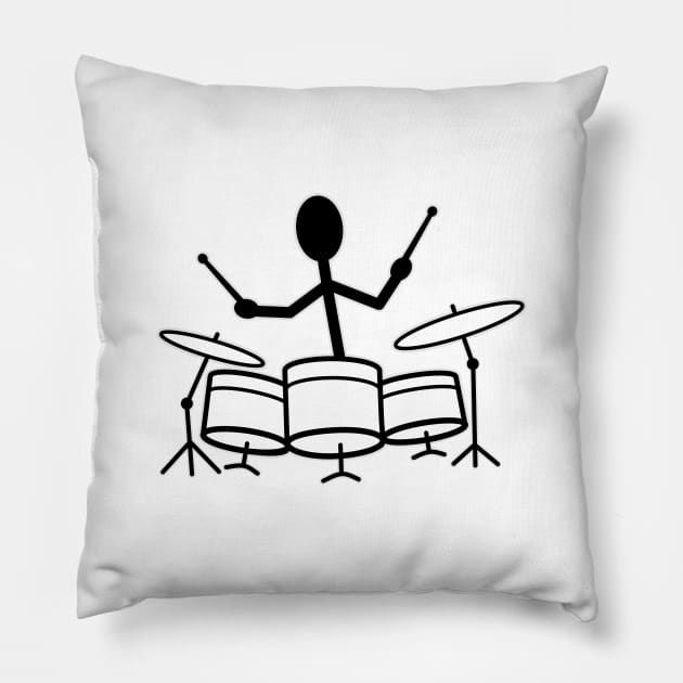 Drummer Musician Stick Figure Pillow by WarriorWoman