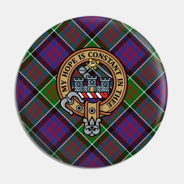 Clan MacDonald of Clanranald Crest over Tartan Pin by sifis