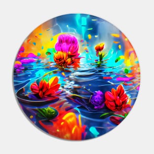 Colorful flowers on water art Pin