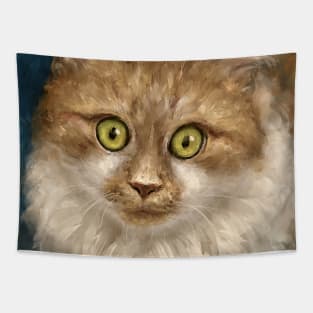 Contemporary Painting of a Blonde White Fluffy Persian Cat with Hypnotizing Green Eyes Tapestry