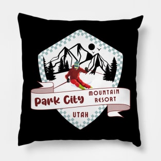 Park City Mountain Resort Utah USA. Light blue border. Gift Ideas For The Ski Enthusiast. Pillow