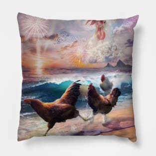 Beach Ocean Chickens, Clouds Spirit Chicken, Funny Majestic Pillow