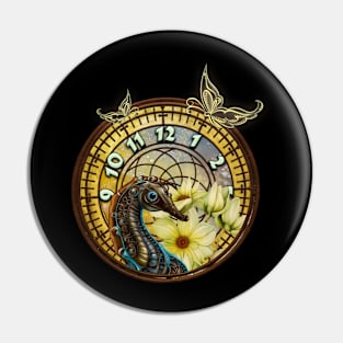 Seahorse with a Steampunk Flair clocks and flowers Pin