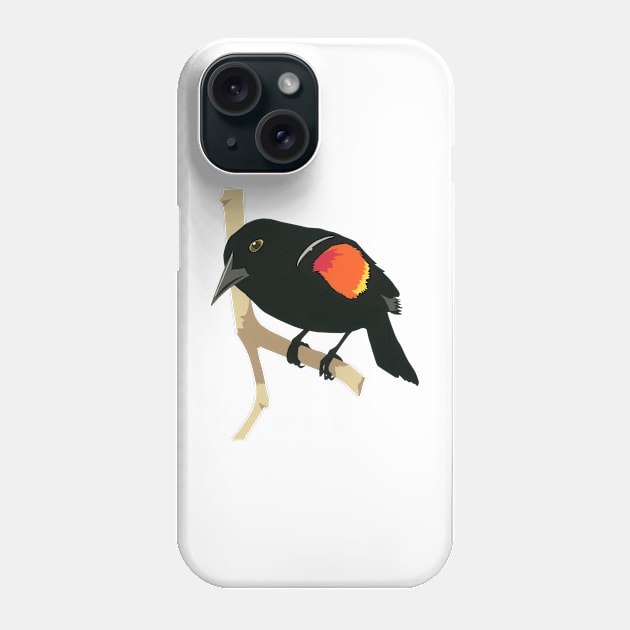 Red-winged Blackbird Paper Black Bird Agelaius phoeniceus Phone Case by VegShop