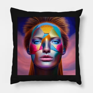 Warrior Woman in Colorful Metallic Face Paint Pillow