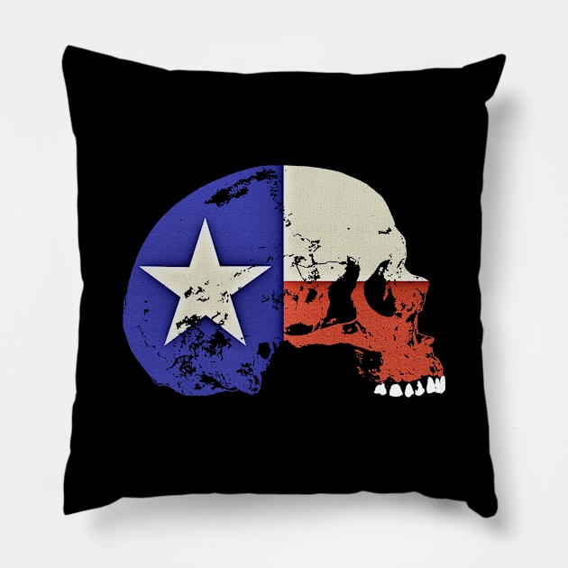 Skull with State Flag of Texas Pillow by RawSunArt