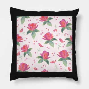 Pink Watercolor Roses with Soft green foliage and dotty background Pillow