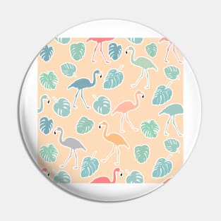 Hand drawn colorful flamingo and monstera leaves. Seamless pattern Pin