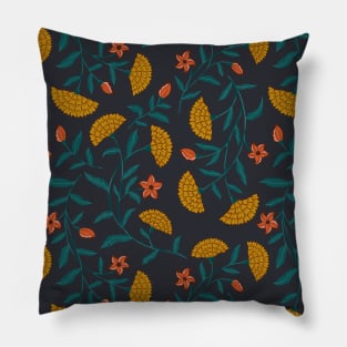 Summer Florals Marigold Pattern - Yellow and Black Pillow