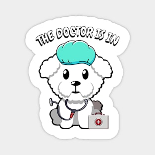 Cute fluffy dog is a doctor Magnet