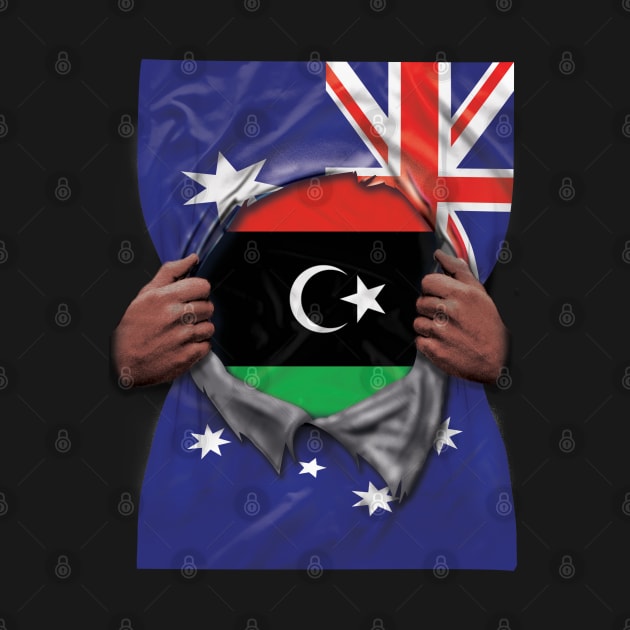 Libya Flag Australian Flag Ripped - Gift for Libyan From Libya by Country Flags