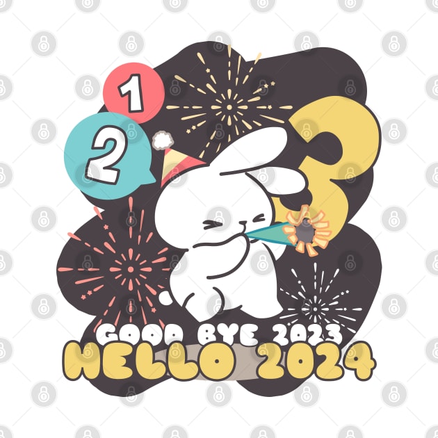 Good Bye 2023, Hello 2024, Ringing in the New Year with Cute Bunny by LoppiTokki