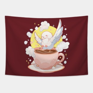 Dove on coffee cup t-shirt design Tapestry