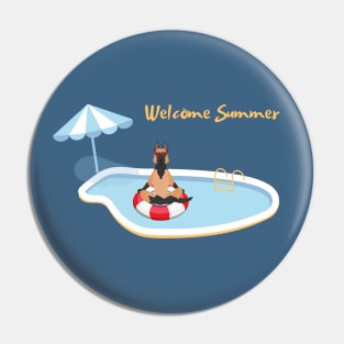 Welcome Summer with German Shepherd with Sunglasses on Pool Float Pin