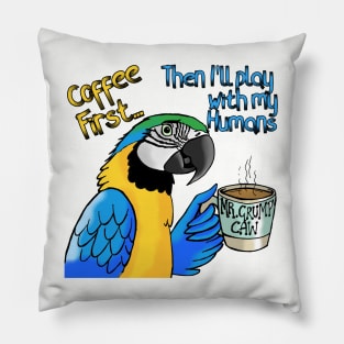 Coffee First Blue and Gold Macaw Pillow