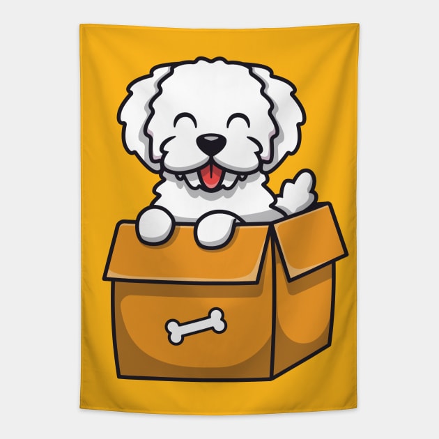 Cute Dog Playing In Box (3) Tapestry by Catalyst Labs