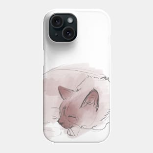 Pencil sketch of a sleeping cat. strokes of pink paint. Phone Case