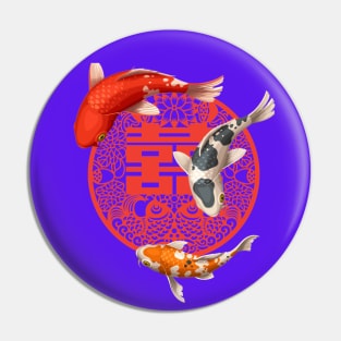 Double Happiness Koi Fish Deep Purple with Red Symbol - Hong Kong Retro Pin