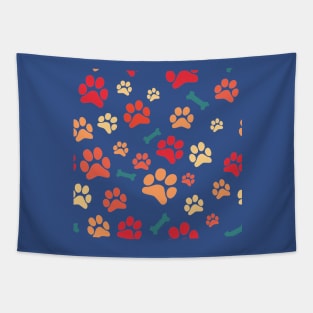 Dog Paw Prints and Bones Warm Colors Pattern Tapestry