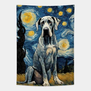 Great Dane Dog Breed Painting in a Van Gogh Starry Night Art Style Tapestry