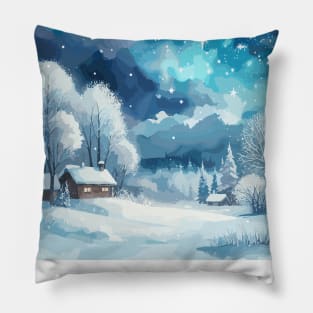 Winter Country Starry Night Pillow