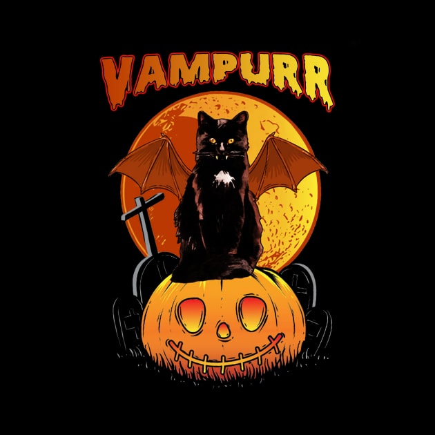 Vampurr Vampire Black Cat T-Shirt Halloween Tee by American Woman