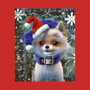 Smiling little christmas anime dog with hat. T-Shirt