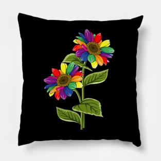 Rainbow Sunflowers Pillow