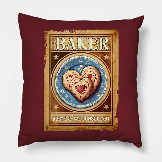 Baker western wanted poster heart cookies baking pastry chef Pillow by BigMRanch