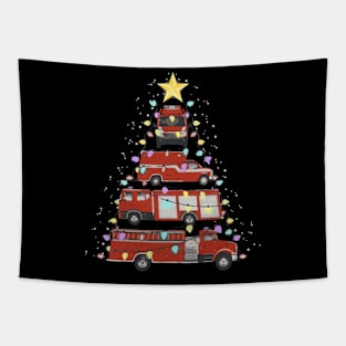 Firefighter Fire Truck Tree Santa Light Tapestry