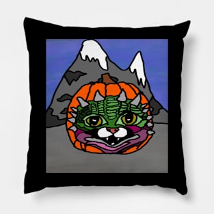 pumpkin lizard cat by mountain Pillow